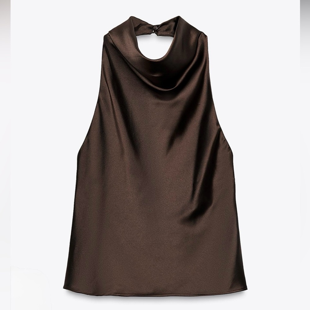 NWOT Brown Satin Effect Halter Top, M